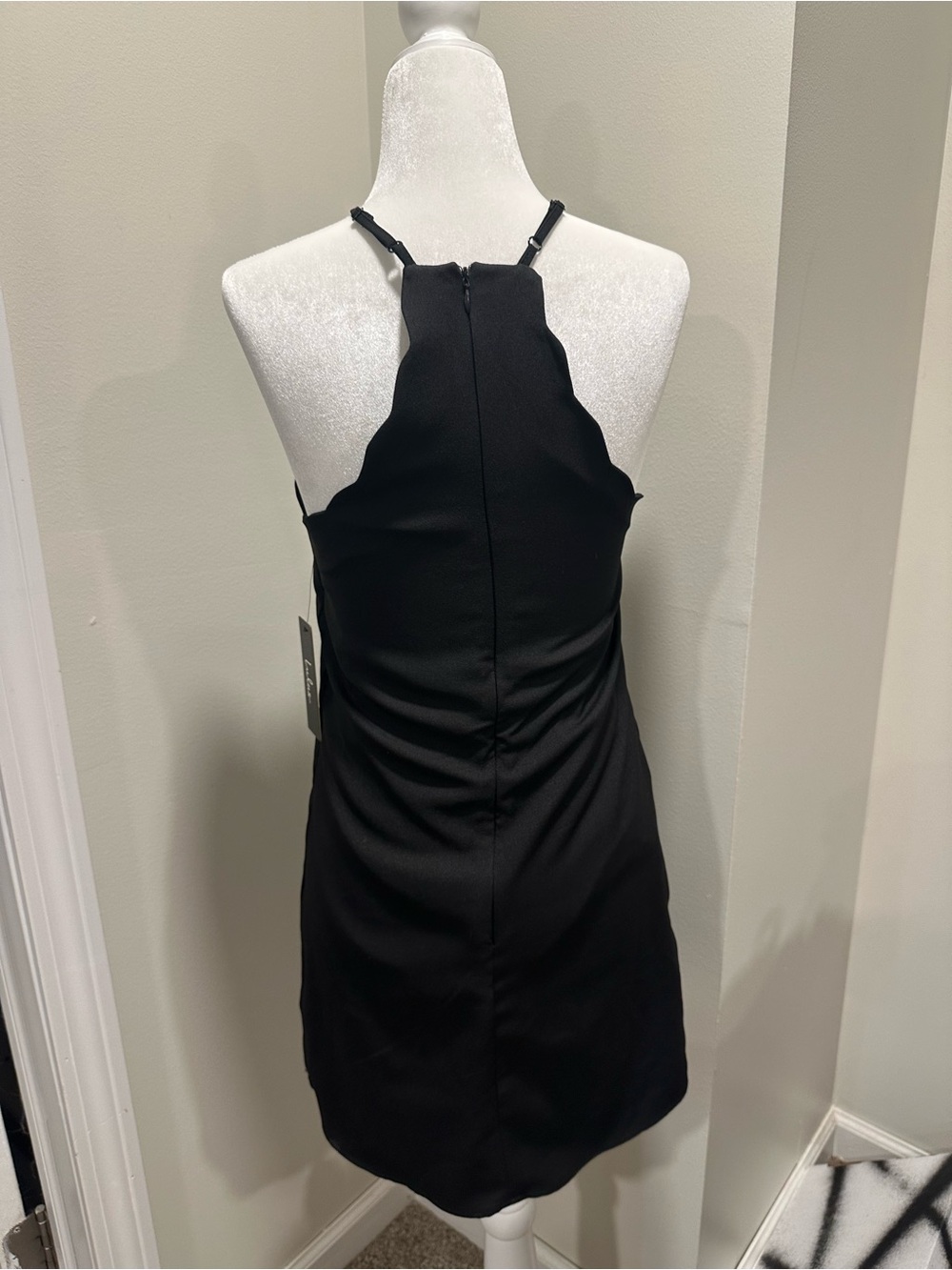 NWT Lulus Black Scalloped High Neck Mini Dress XS - Picture 5 of 10